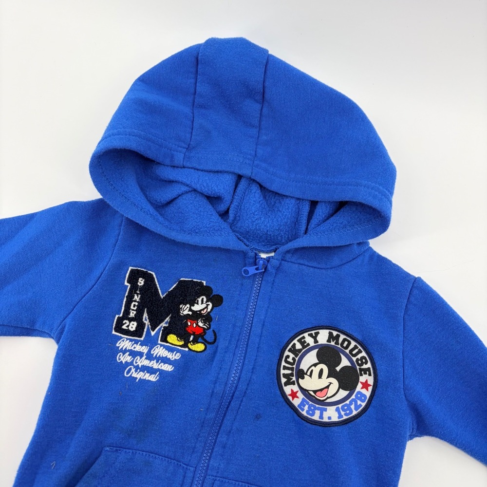 Disney Mickey Mouse Hoodie Kids 24M Blue Zip Up Fleece‎ Graphic Sweatshirt